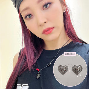 [Aespa NingNing, Red Velvet Joy, IVE Gaeul, ITZY Yuna Earrings] Silver Laced Hearts Earrings