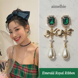 Emerald Royal Ribbon Earrings (TWICE Dahyun Earrings)