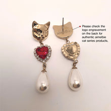 Load image into Gallery viewer, Melbie The Cat Series - Red Hearts and Pearls Earrings