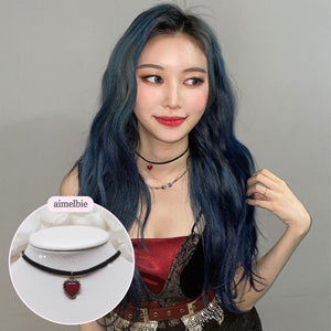 Burgundy Heart Earrings and Choker Set (Twice Dahyun, VIVIZ Eunha, Choi Yena, Kep1er Dayeon Choker)