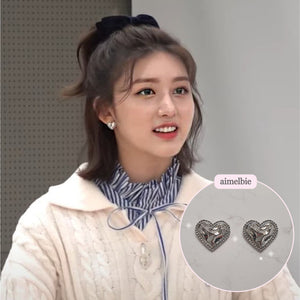 [Aespa NingNing, Red Velvet Joy, IVE Gaeul, ITZY Yuna Earrings] Silver Laced Hearts Earrings