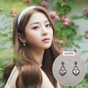 Silver Heart Lock Earrings (LE SSERAFIM Heo Yoon Jin Earrings)