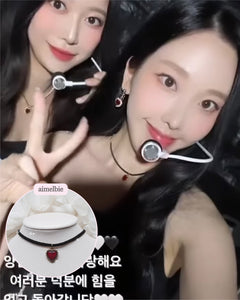 Burgundy Heart Earrings and Choker Set (Twice Dahyun, VIVIZ Eunha, Choi Yena, Kep1er Dayeon Choker)