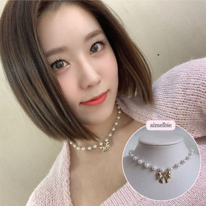 Adorable Ribbon Pearl Choker - Gold ver. (Billlie Sheon Necklace)