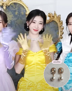 Elegant Oval Crystal and Pearl Earrings - Golden Shadow (ITZY Chaeryeong Earrings)