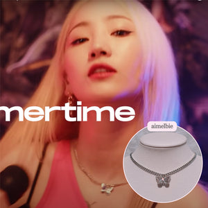 Silver Butterfly Chain Choker Necklace (Dreamcatcher Yoohyeon, HATFELT Yeeun necklace)