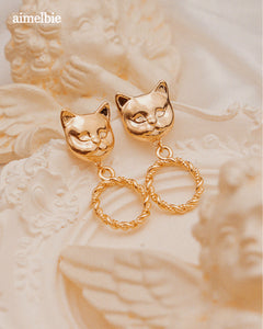 Melbie The Cat Series - Antique Cat Knobs Earrings (Gold ver.)