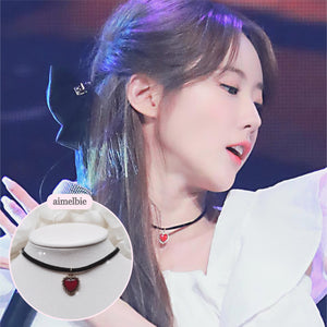 Burgundy Heart Earrings and Choker Set (Twice Dahyun, VIVIZ Eunha, Choi Yena, Kep1er Dayeon Choker)