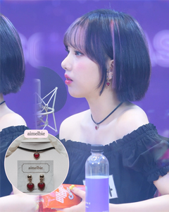 Burgundy Heart Earrings and Choker Set (Twice Dahyun, VIVIZ Eunha, Choi Yena, Kep1er Dayeon Choker)