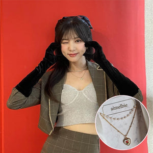 [Kim Sejeong, Billlie Tsuki, Oh My Girl Binnie Necklace] Vintage Rose Heart Layered Necklace