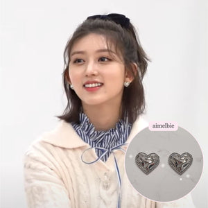 [Aespa NingNing, Red Velvet Joy, IVE Gaeul, ITZY Yuna Earrings] Silver Laced Hearts Earrings