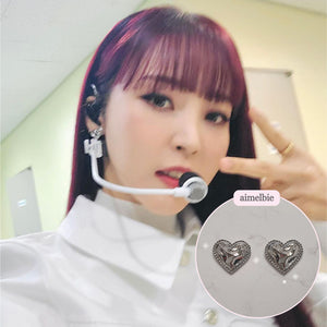 [Aespa NingNing, Red Velvet Joy, IVE Gaeul, ITZY Yuna Earrings] Silver Laced Hearts Earrings