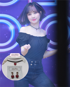 Burgundy Heart Earrings and Choker Set (Twice Dahyun, VIVIZ Eunha, Choi Yena, Kep1er Dayeon Choker)