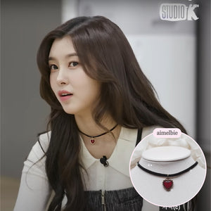 Burgundy Heart Earrings and Choker Set (Twice Dahyun, VIVIZ Eunha, Choi Yena, Kep1er Dayeon Choker)