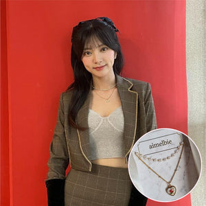 [Kim Sejeong, Billlie Tsuki, Oh My Girl Binnie Necklace] Vintage Rose Heart Layered Necklace