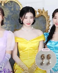 Elegant Oval Crystal and Pearl Earrings - Golden Shadow (ITZY Chaeryeong Earrings)