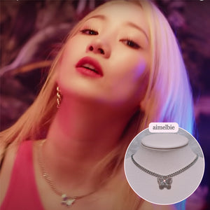 Silver Butterfly Chain Choker Necklace (Dreamcatcher Yoohyeon, HATFELT Yeeun necklace)