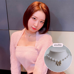 Adorable Ribbon Pearl Choker - Gold ver. (Billlie Sheon Necklace)