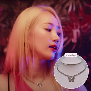 Silver Butterfly Chain Choker Necklace (Dreamcatcher Yoohyeon, HATFELT Yeeun necklace)