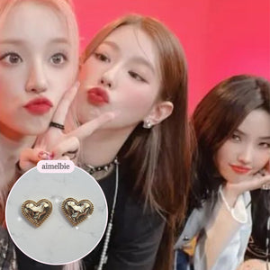 Gold Laced Hearts Earrings (G-idle Miyeon, IVE Yujin, Oh My Girl Seunghee, Arin, Hyojung Earrings)