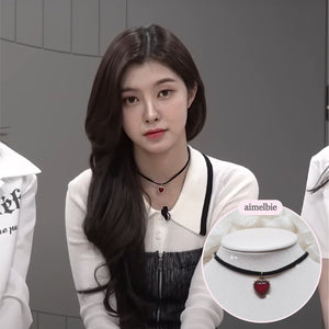 Burgundy Heart Earrings and Choker Set (Twice Dahyun, VIVIZ Eunha, Choi Yena, Kep1er Dayeon Choker)