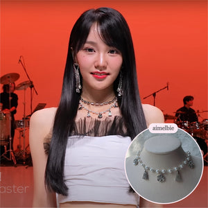 Rose and Tassel Choker Necklace - Silver (Red Velvet Wendy, Woo!ah! Nana, Mamamoo Moonbyul, STAYC Sumin Necklace)