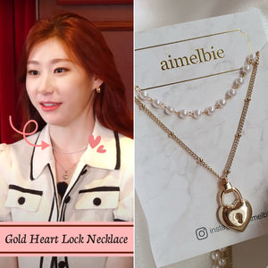 Gold Heart Lock Layered Necklace (ITZY Chaeryeong Necklace)