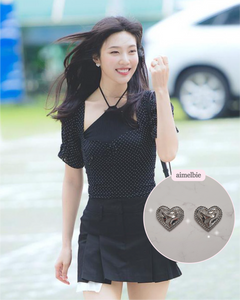 [Aespa NingNing, Red Velvet Joy, IVE Gaeul, ITZY Yuna Earrings] Silver Laced Hearts Earrings