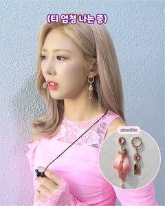Preppy Peachpink Ribbon Earrings (Dreamcatcher Yoohyeon/Weeekly Zoa Earrings)