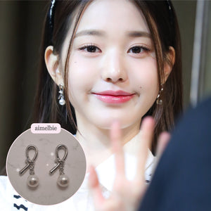 Daily Silver Ribbon Earrings (IVE Wonyoung, Yujin, STAYC Sieun, Oh My Girl Hyojung, Seunghee Earrings)