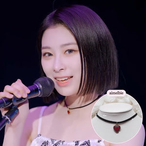 Burgundy Heart Earrings and Choker Set (Twice Dahyun, VIVIZ Eunha, Choi Yena, Kep1er Dayeon Choker)