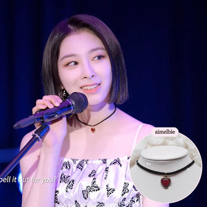 Burgundy Heart Earrings and Choker Set (Twice Dahyun, VIVIZ Eunha, Choi Yena, Kep1er Dayeon Choker)