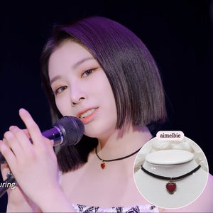 Burgundy Heart Earrings and Choker Set (Twice Dahyun, VIVIZ Eunha, Choi Yena, Kep1er Dayeon Choker)