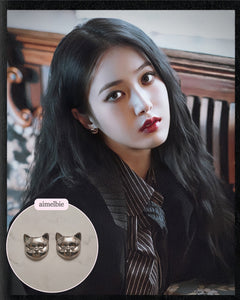 Melbie The Cat Series - Cat Face Earrings (Silver) (Red Velvet Joy, VIVIZ Sinb Earrings)