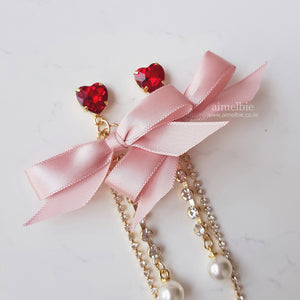 Pink Ribbon and Heart Earrings