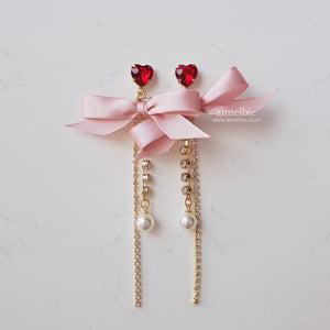 Pink Ribbon and Heart Earrings