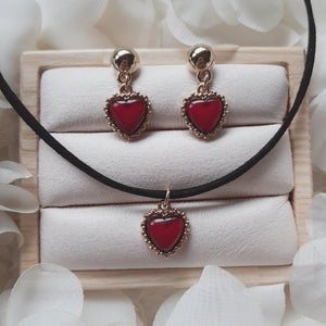 Burgundy Heart Earrings and Choker Set (Twice Dahyun, VIVIZ Eunha, Choi Yena, Kep1er Dayeon Choker)