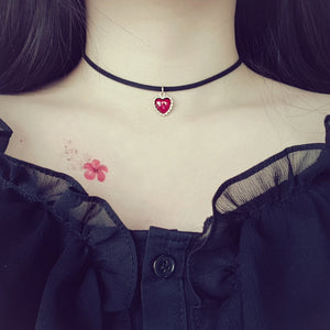 Burgundy Heart Earrings and Choker Set (Twice Dahyun, VIVIZ Eunha, Choi Yena, Kep1er Dayeon Choker)