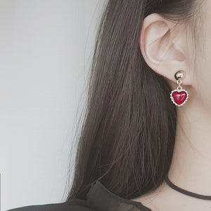 Burgundy Heart Earrings and Choker Set (Twice Dahyun, VIVIZ Eunha, Choi Yena, Kep1er Dayeon Choker)