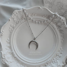 Load image into Gallery viewer, Upside Down Crescent Moon Pearl Layered Necklace - Silver