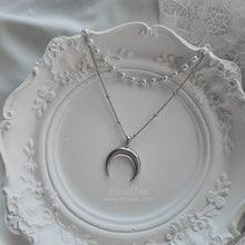 Load image into Gallery viewer, Upside Down Crescent Moon Pearl Layered Necklace - Silver (KISS OF LIFE Belle Necklace)