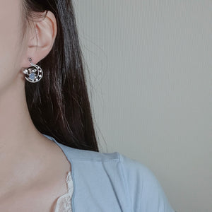 Bear On The Moon Earrings - Blue