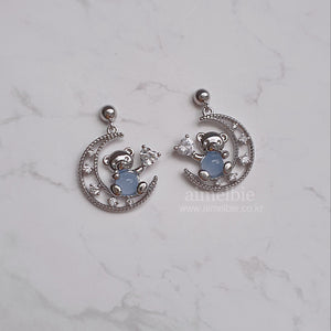 Bear On The Moon Earrings - Blue