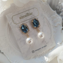 Load image into Gallery viewer, Elegant Oval Crystal and Pearl Earrings - Deep Blue