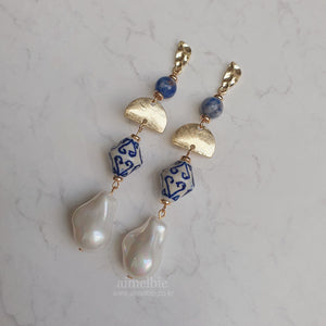The Blue Pottery Art Earrings
