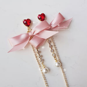 Pink Ribbon and Heart Earrings
