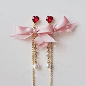 Pink Ribbon and Heart Earrings