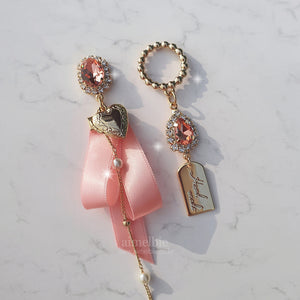 Preppy Peachpink Ribbon Earrings (Dreamcatcher Yoohyeon/Weeekly Zoa Earrings)