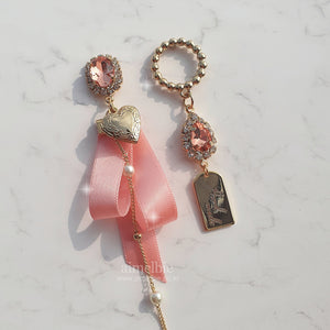 Preppy Peachpink Ribbon Earrings (Dreamcatcher Yoohyeon/Weeekly Zoa Earrings)