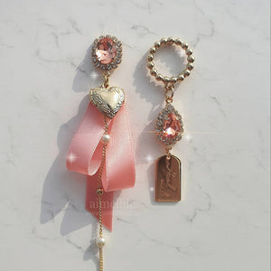 Preppy Peachpink Ribbon Earrings (Dreamcatcher Yoohyeon/Weeekly Zoa Earrings)